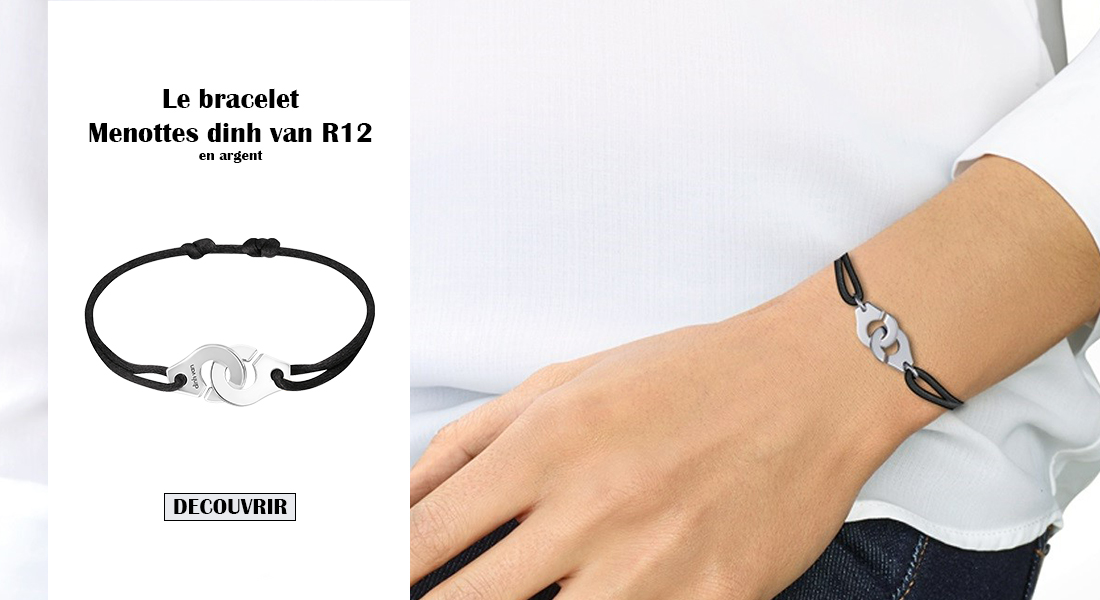 bracelet menottes dinh van R12 argent sur cordon lepage